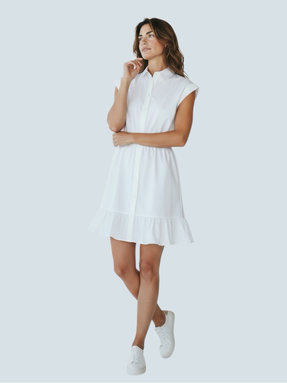 Veronica Beard Ruched Shirt Dress with Ruffle Hem, Off White - Picture 11 of 11